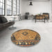 Round Machine Washable Traditional Yellow Rug in a Office, wshtr4708