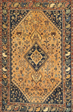 Machine Washable Traditional Yellow Rug, wshtr4708