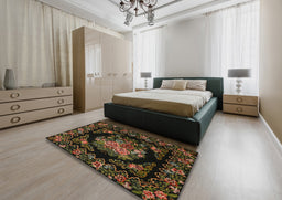 Traditional Black Brown Medallion Rug in a Bedroom, tr470