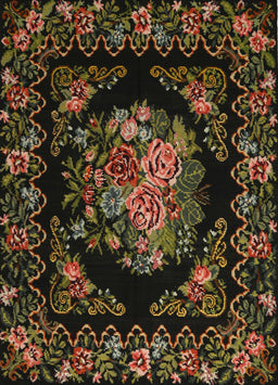 Machine Washable Traditional Black Brown Rug, wshtr470