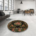Round Machine Washable Traditional Black Brown Rug in a Office, wshtr470