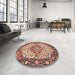 Round Machine Washable Traditional Brown Red Rug in a Office, wshtr4711