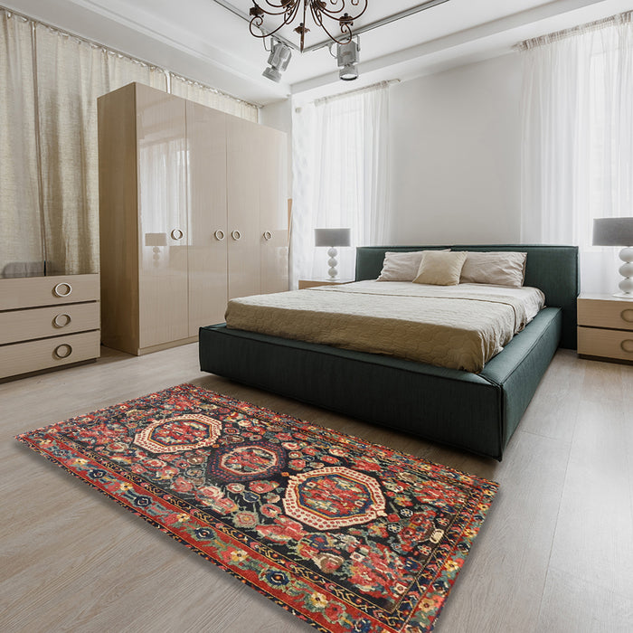 Machine Washable Traditional Saffron Red Rug in a Bedroom, wshtr4712