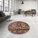 Round Traditional Saffron Red Medallion Rug in a Office, tr4712