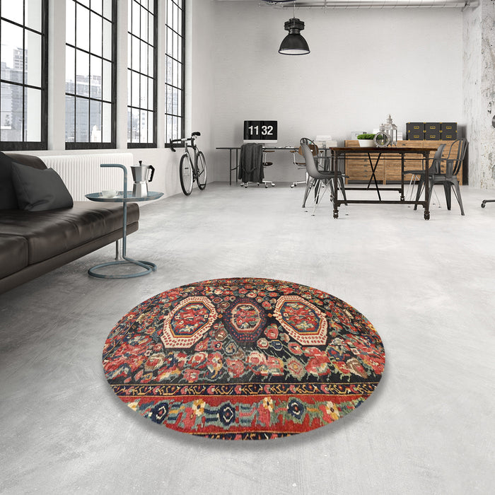 Round Machine Washable Traditional Saffron Red Rug in a Office, wshtr4712