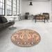 Round Traditional Gold Brown Persian Rug in a Office, tr4713