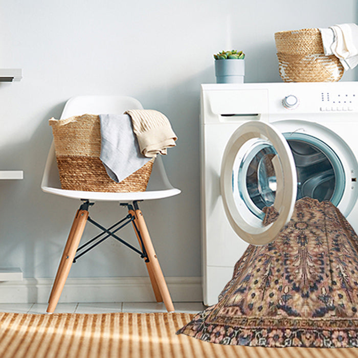 Machine Washable Traditional Chestnut Brown Rug in a Washing Machine, wshtr4714