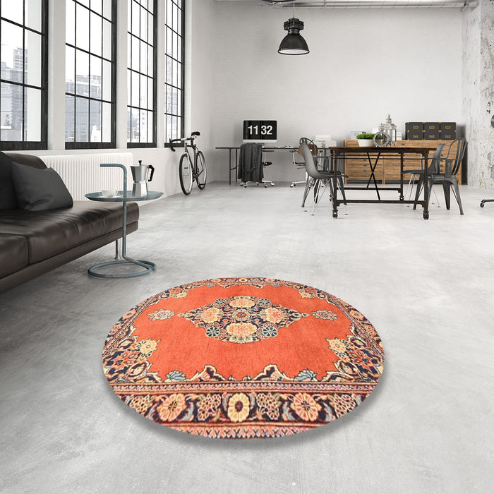 Round Machine Washable Traditional Sand Brown Rug in a Office, wshtr4715