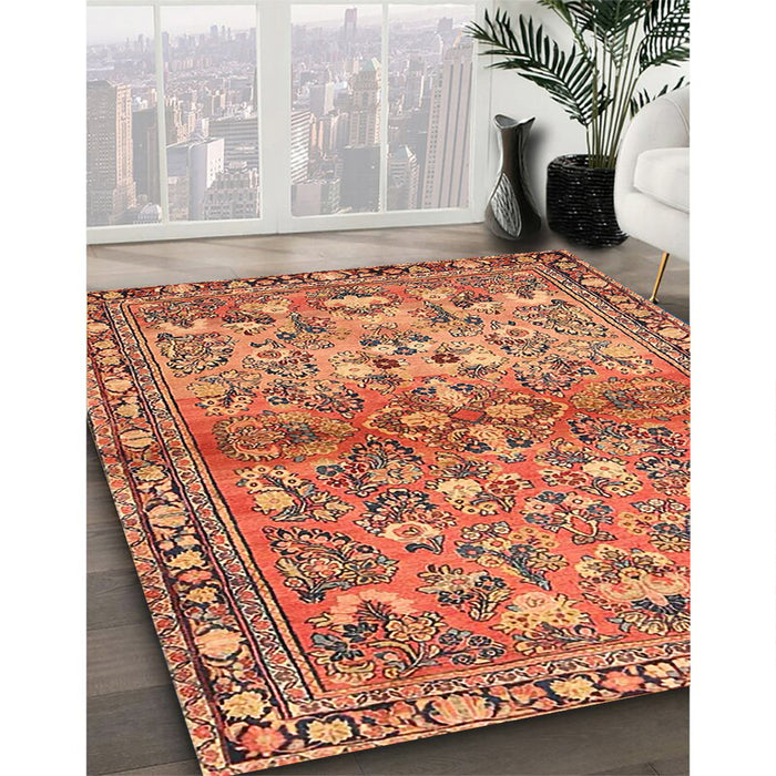 Traditional Mahogany Brown Persian Rug in Family Room, tr4717