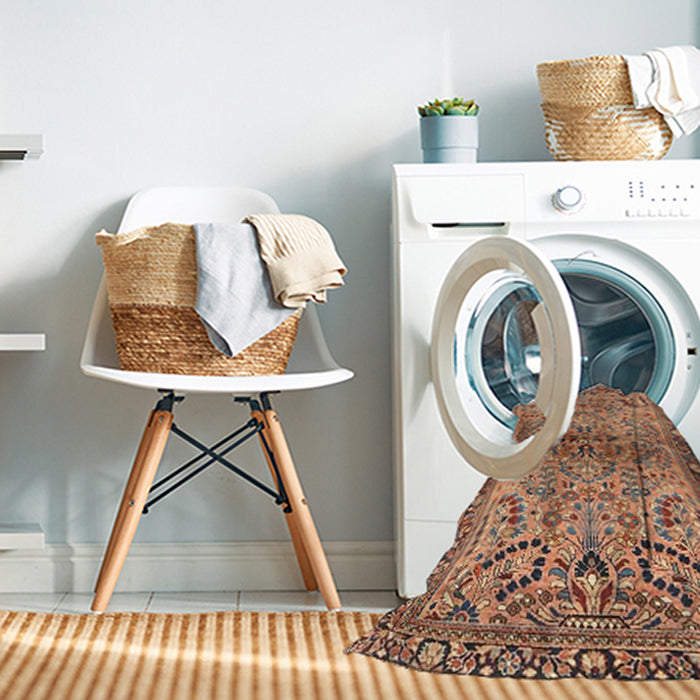 Machine Washable Traditional Sienna Brown Rug in a Washing Machine, wshtr4718