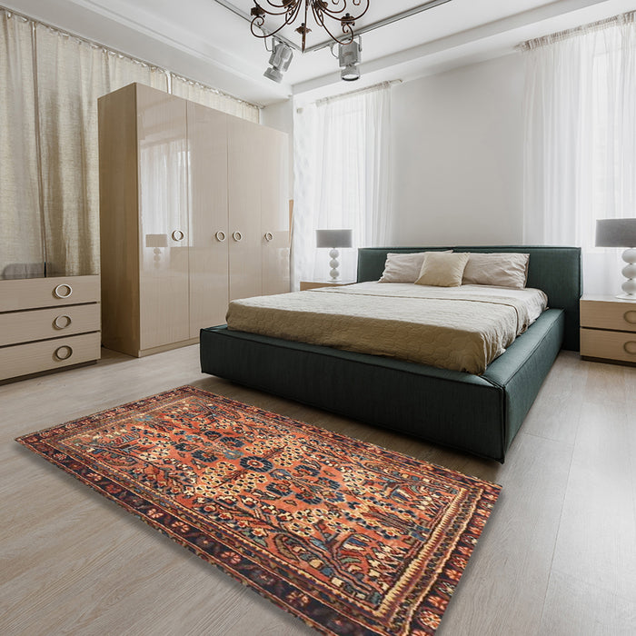 Machine Washable Traditional Dark Sienna Brown Rug in a Bedroom, wshtr4721