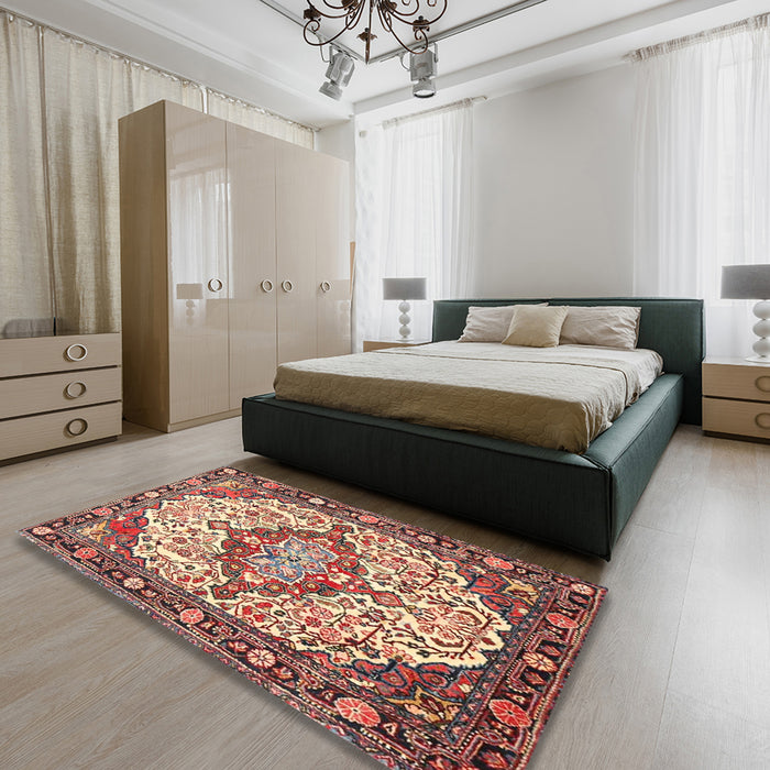 Machine Washable Traditional Brown Red Rug in a Bedroom, wshtr4722