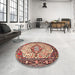 Round Machine Washable Traditional Brown Red Rug in a Office, wshtr4722