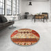 Round Machine Washable Traditional Sandy Brown Rug in a Office, wshtr4726