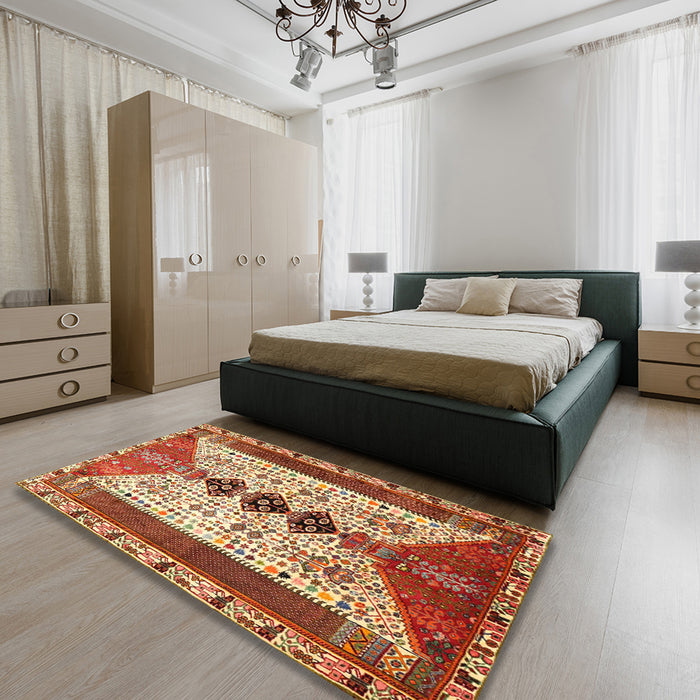 Traditional Sandy Brown Persian Rug in a Bedroom, tr4726