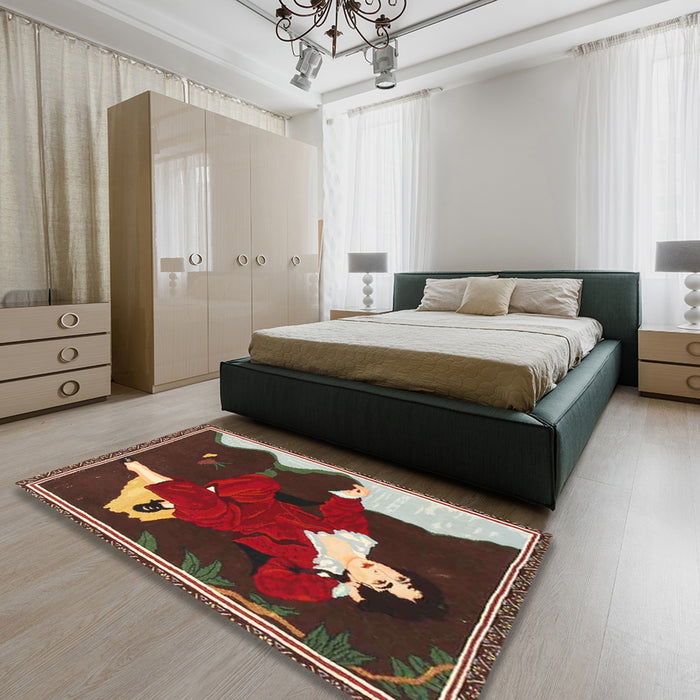 Machine Washable Traditional Saffron Red Rug in a Bedroom, wshtr4727