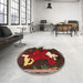 Round Traditional Saffron Red Persian Rug in a Office, tr4727