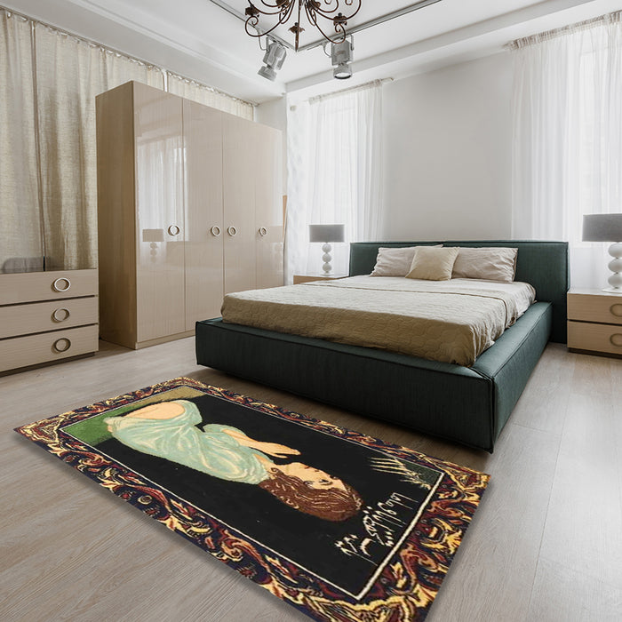 Traditional Copper Green Persian Rug in a Bedroom, tr4728