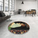 Round Traditional Copper Green Persian Rug in a Office, tr4728