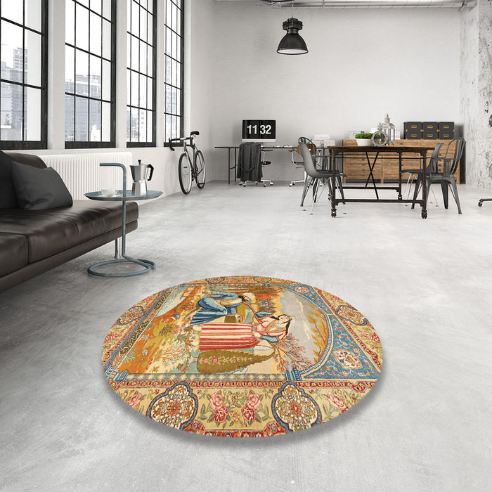 Round Machine Washable Traditional Red Rug in a Office, wshtr4729
