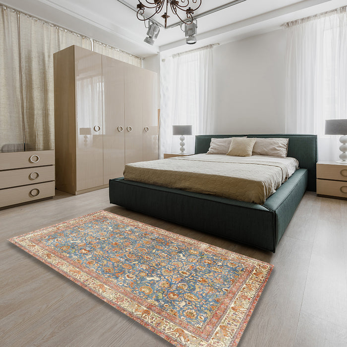 Traditional Dark Almond Brown Persian Rug in a Bedroom, tr4730