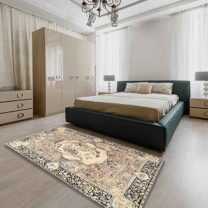 Traditional Dark Almond Brown Persian Rug in a Bedroom, tr4731