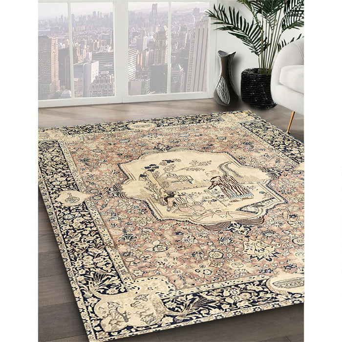 Traditional Dark Almond Brown Persian Rug in Family Room, tr4731