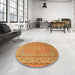 Round Traditional Yellow Medallion Rug in a Office, tr4733