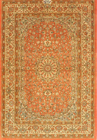 Machine Washable Traditional Yellow Rug, wshtr4733