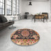 Round Traditional Sand Brown Medallion Rug in a Office, tr4738