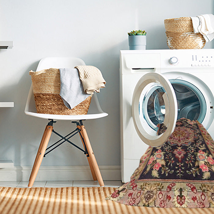 Machine Washable Traditional Sand Brown Rug in a Washing Machine, wshtr4738