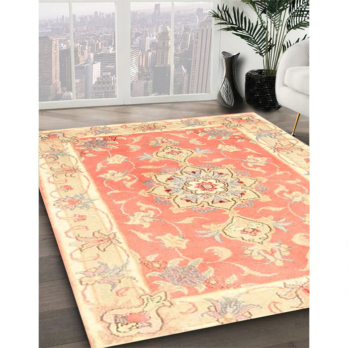 Machine Washable Traditional Mango Orange Rug in a Family Room, wshtr4739