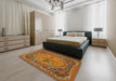 Traditional Mahogany Brown Medallion Rug in a Bedroom, tr473