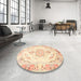 Round Traditional Khaki Gold Persian Rug in a Office, tr4740