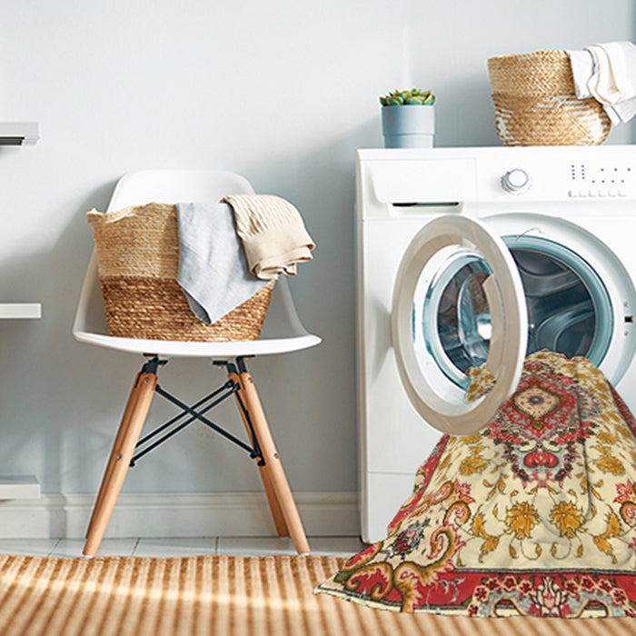 Machine Washable Traditional Brown Gold Rug in a Washing Machine, wshtr4741