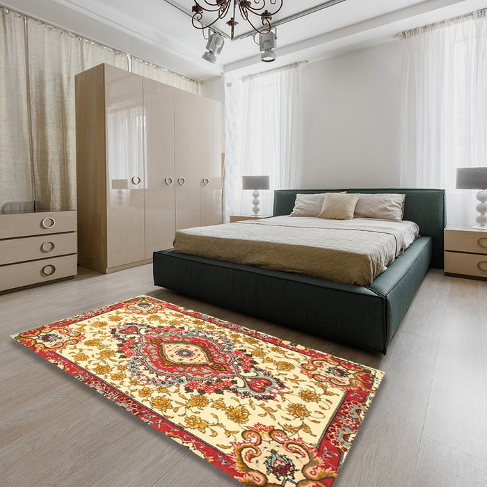 Machine Washable Traditional Brown Gold Rug in a Bedroom, wshtr4741