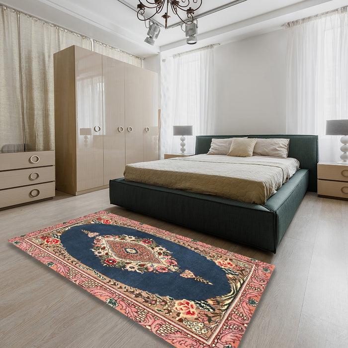 Traditional Light Copper Gold Persian Rug in a Bedroom, tr4742