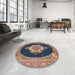 Round Machine Washable Traditional Light Copper Gold Rug in a Office, wshtr4742