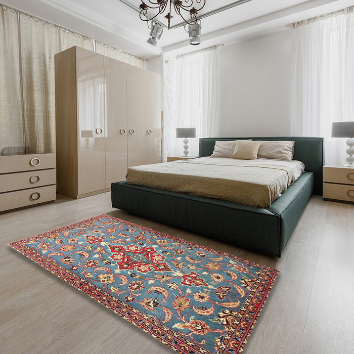 Traditional Brown Red Persian Rug in a Bedroom, tr4743