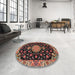 Round Machine Washable Traditional Orange Salmon Pink Rug in a Office, wshtr4744