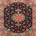 Square Traditional Orange Salmon Pink Medallion Rug, tr4744