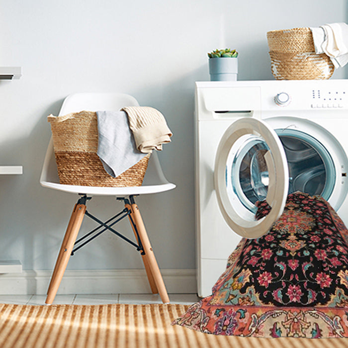 Machine Washable Traditional Orange Salmon Pink Rug in a Washing Machine, wshtr4744