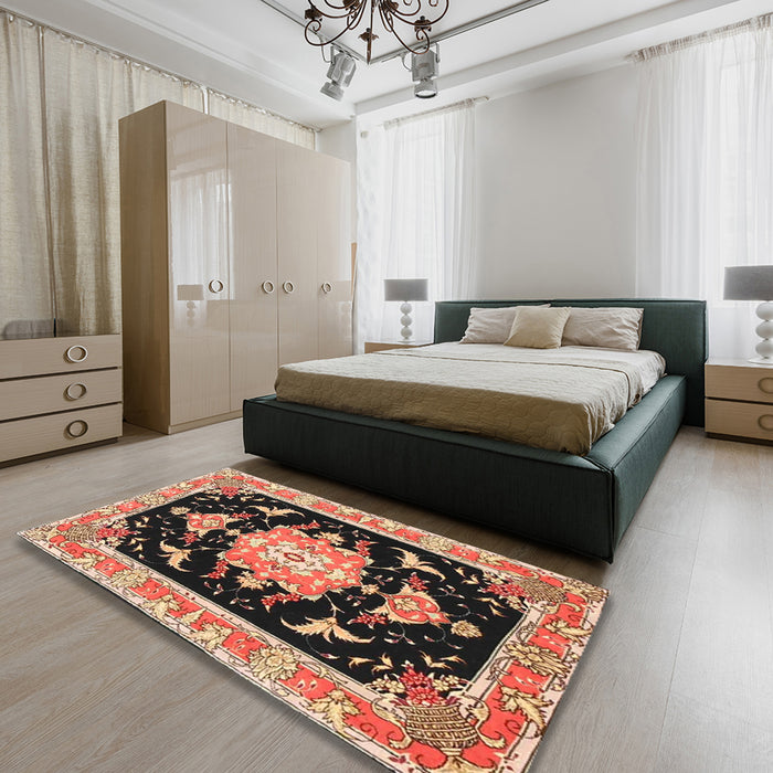 Machine Washable Traditional Sandy Brown Rug in a Bedroom, wshtr4747