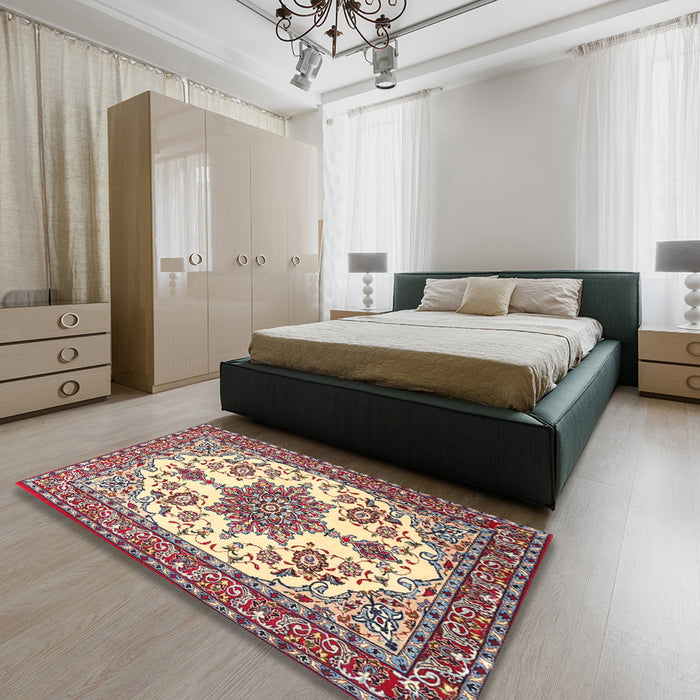 Machine Washable Traditional Brown Rug in a Bedroom, wshtr4748