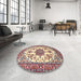 Round Machine Washable Traditional Brown Rug in a Office, wshtr4748