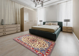 Traditional Brown Red Medallion Rug in a Bedroom, tr4749