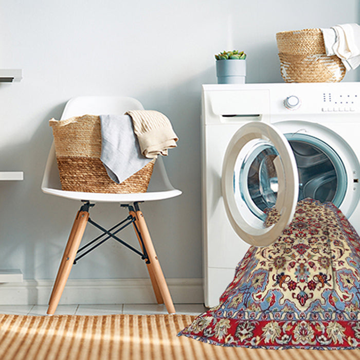 Machine Washable Traditional Brown Red Rug in a Washing Machine, wshtr4749