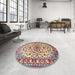 Round Machine Washable Traditional Brown Red Rug in a Office, wshtr4749