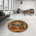 Round Machine Washable Traditional Cinnamon Brown Rug in a Office, wshtr474