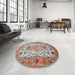 Round Traditional Fire Brick Red Medallion Rug in a Office, tr4751